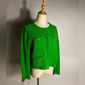 J. CREW Odette Sweater Jacket in Cotton Blend Boucle Green Medium